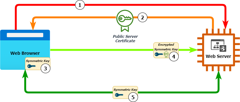 HTTPS encryption using both asymmetric and symmetric encryption.