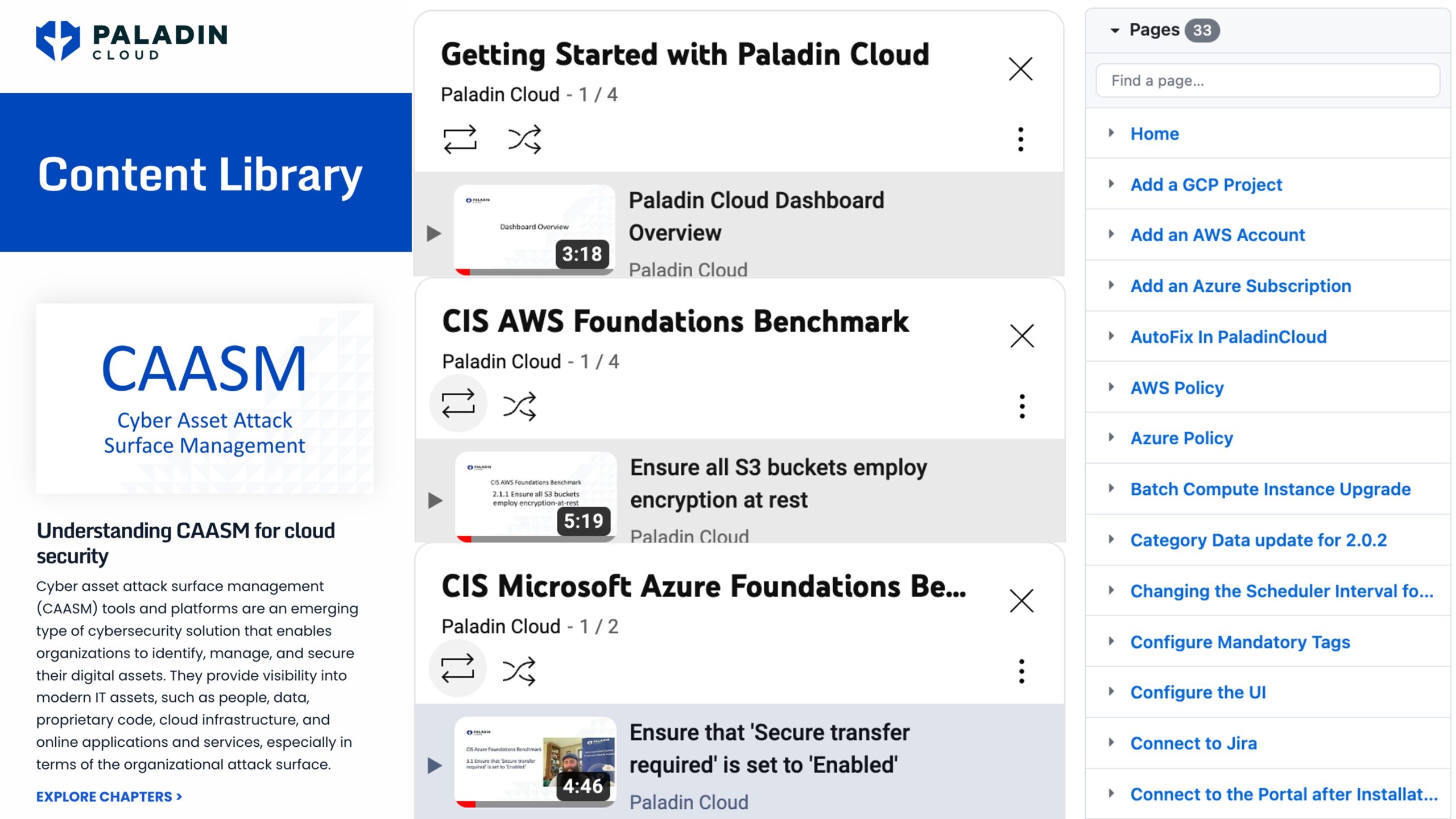 3 thin screenshots side by side showing the content library, Youtube playlists, and GitHub pages.