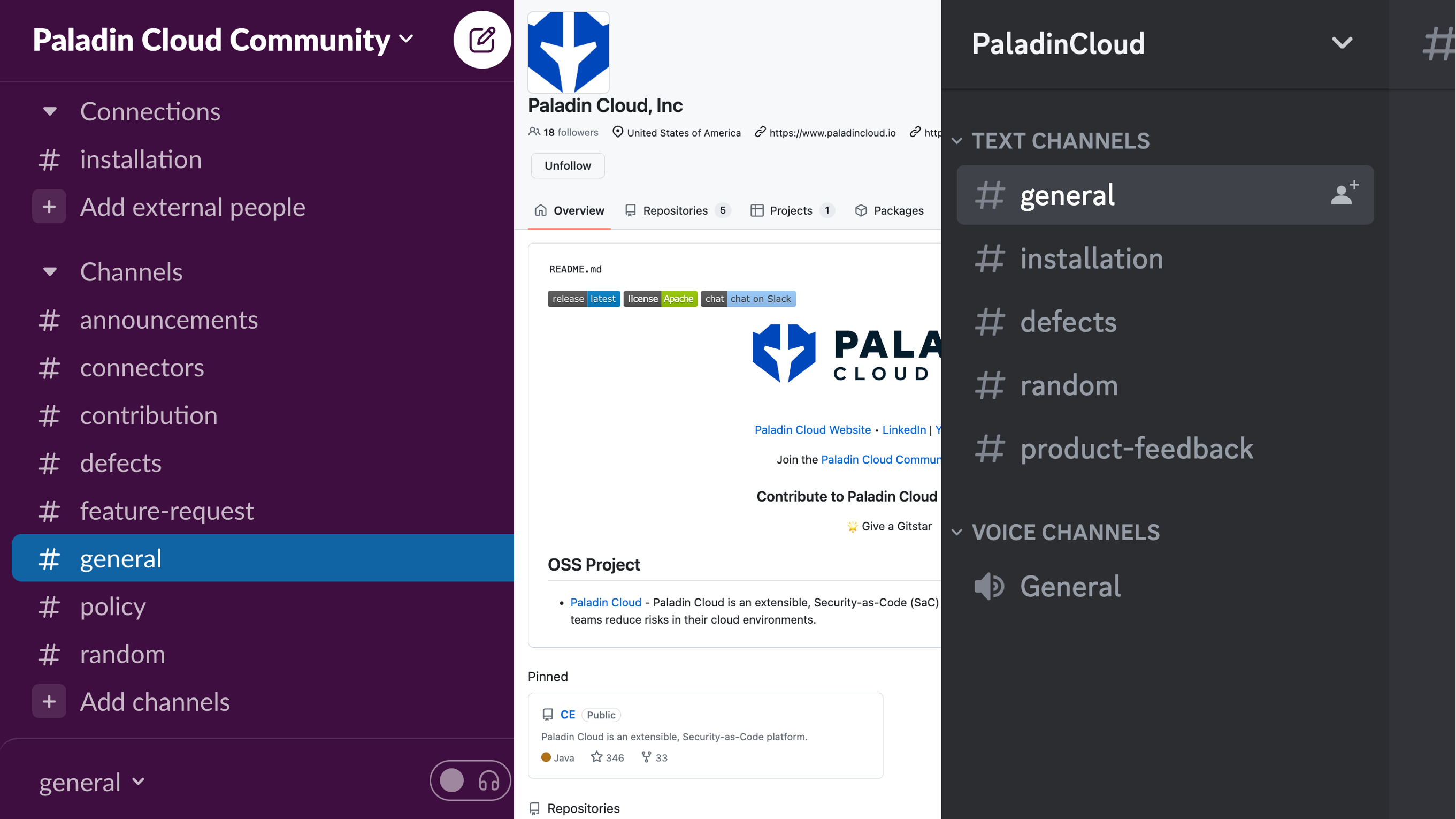 3 thin screenshots side by side showing the UI of Slack, GitHub, and Discord