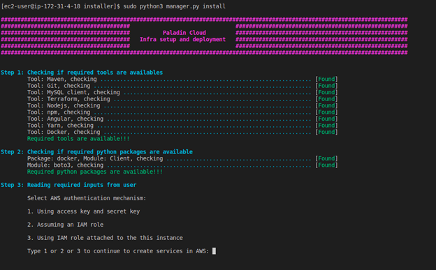 Screenshot of the Paladin Cloud Infra Setup and Deployment UI