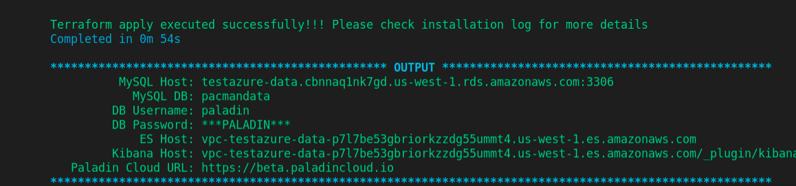 Example screenshot of Paladin Cloud connection output