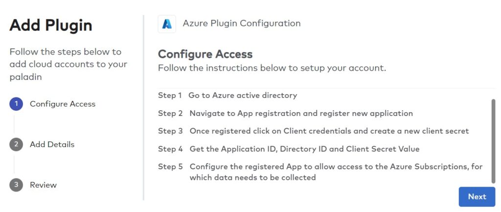 Configure Access screen for Azure Plugin